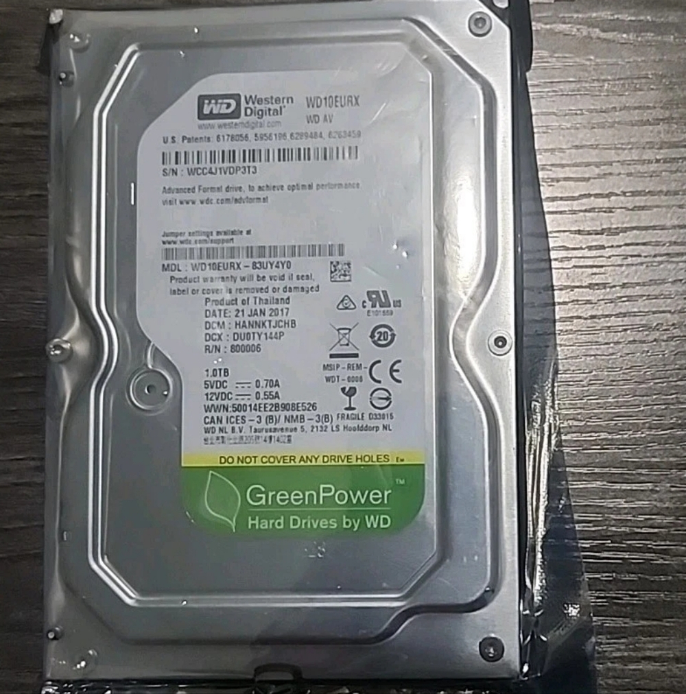 Western Digital AV-GP 1TB, SATA III, 3.5" Internal Hard Drive (WD10EURX)